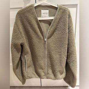 Wilfred Sherpa Zip Jacket, Sage Green, Size Medium